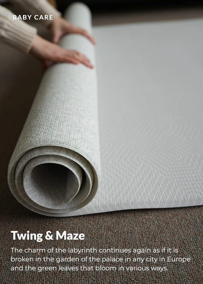Baby Care Play Mat (Medium, Hygge - Twig & Maze) 73’’ x 49’’ Original One-Piece Reversible Rollable Waterproof Play Mat for Infants, Babies, Toddler, and Kids