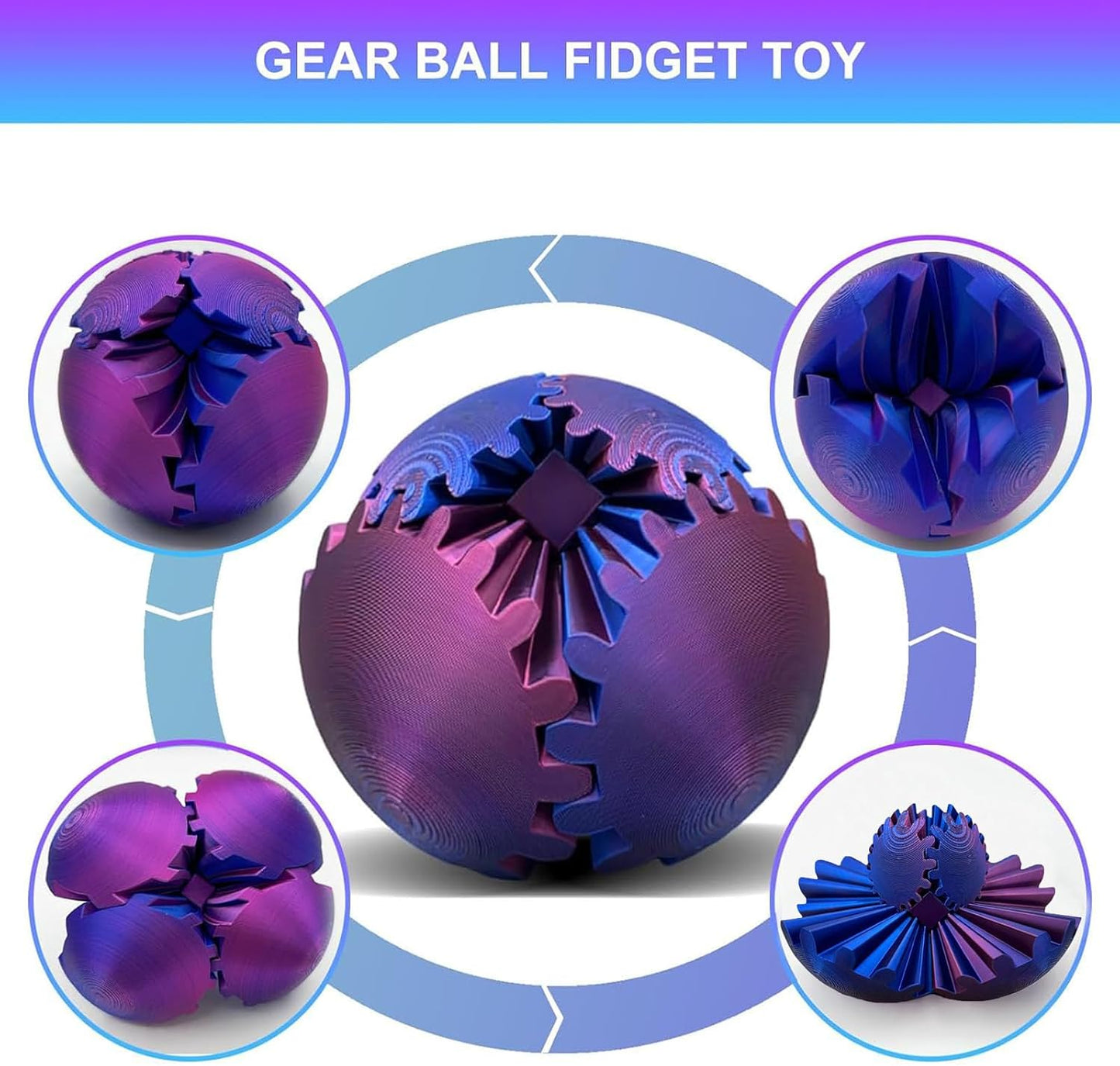 DIY Gear Ball, 3D Printed Gear Ball, Gear Ball Spin Ball or Cube Fidget Toy, Gear Sphere Desk Toy, Perfect for Stress and Anxiety Relaxing Fidget Toy Kids Adult Christmas Birthday Gift (Red)