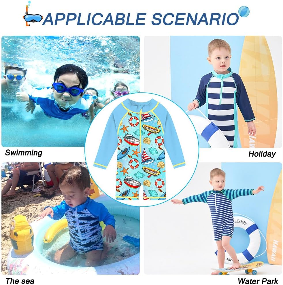 Funnycokid Baby Swimsuit Boy Toddler Bathing Suit Rash Guard UPF 50+ Swimwear 6 Months-4T
