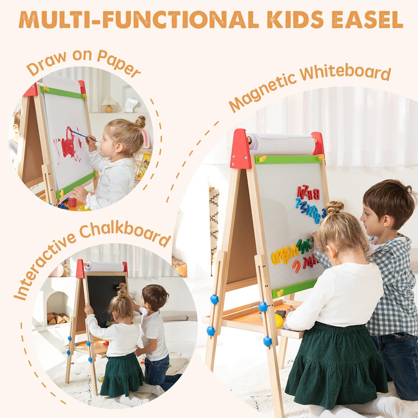 Tiny Land Wooden Easel for Kids, Art Easel with Chalkboard & Whiteboard