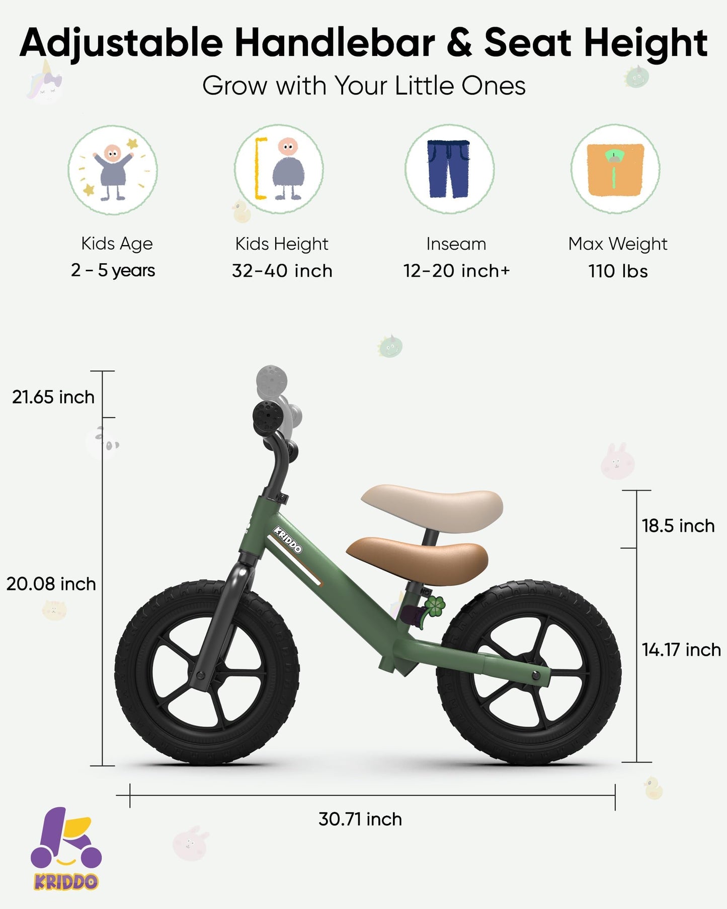 KRIDDO Toddler Balance Bike 2 Year Old: Toddler Bike Toys for 2-5 Years Old