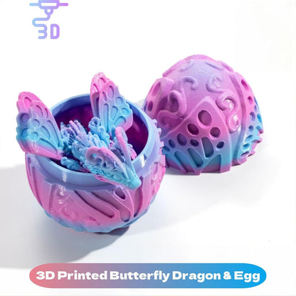 3D Printed Dragon Egg with Dragon Inside, Fully Articulated Butterfly Dragon in Egg, Dragon Fidget Toy, Home/Office/Desktop Décor, Easter Basket Stuffers, Gift for her (Sunrise)