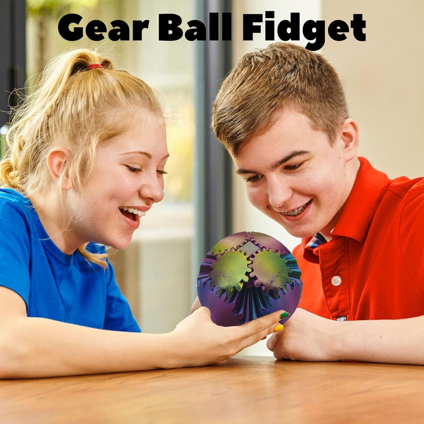 3D Printed Gear Ball Spin Ball, 4inch Large Gear Ball Fidget Toy, Gear Sphere Cube Puzzle, Gearball Fidget Desk Toy, Gearsphere Steampunk Whirling Wonder Fidget Stress Ball (Blue Hot Pink)