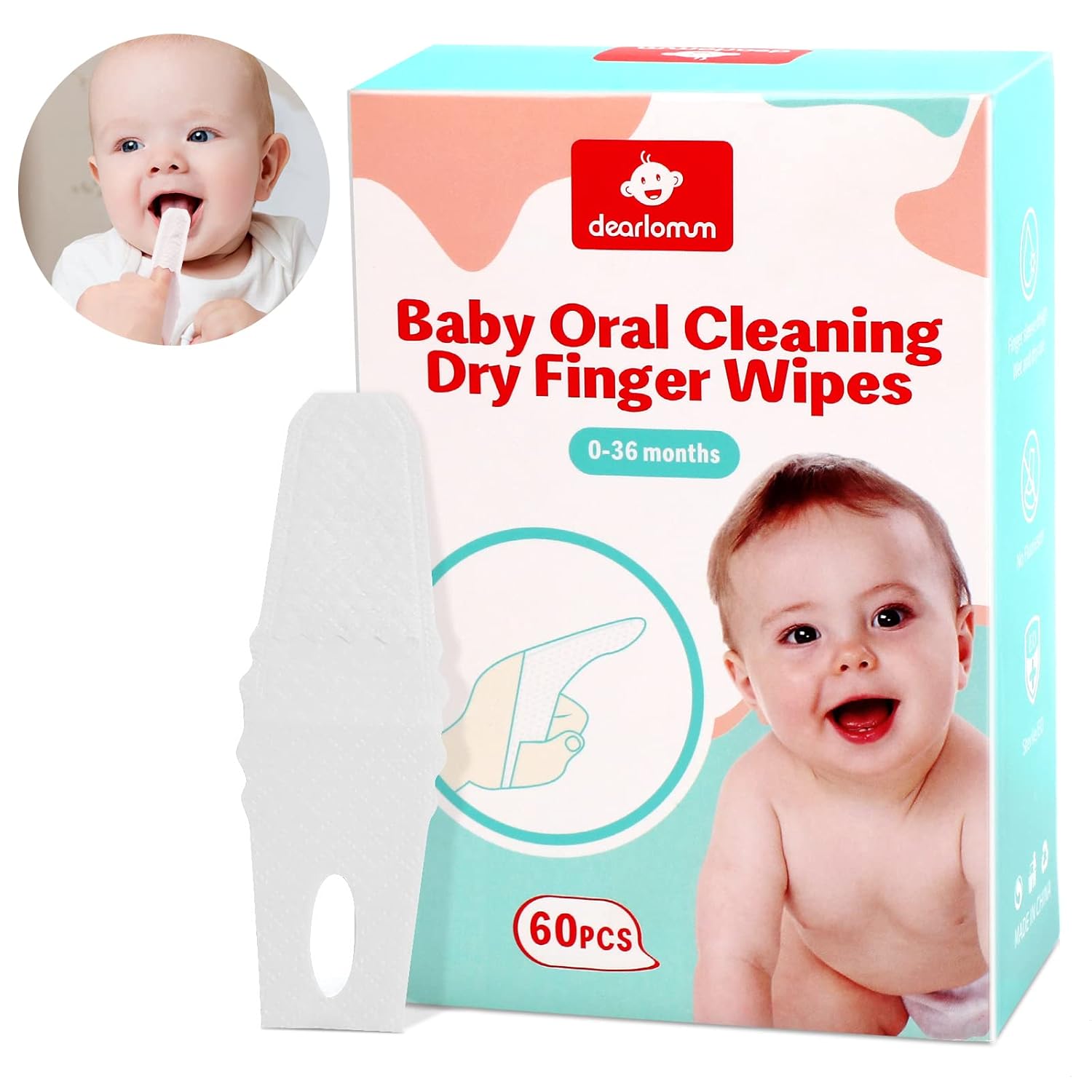 dearlomum Toddler Baby Dry Wipes, Newborn Tongue Cleaner, 60PCS Disposable Infant Wipes Clean