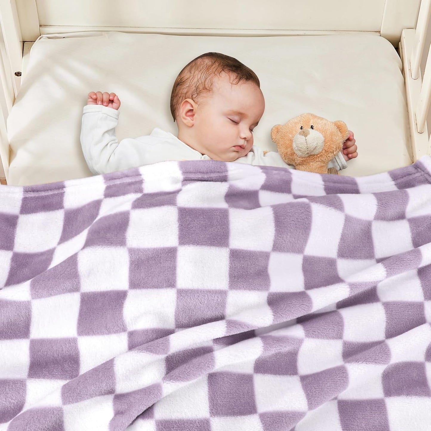 Yurhap Checkered Baby Blanket Fleece Baby Blankets for Girls, Ultra Soft Cozy Fluffy Infant Toddler