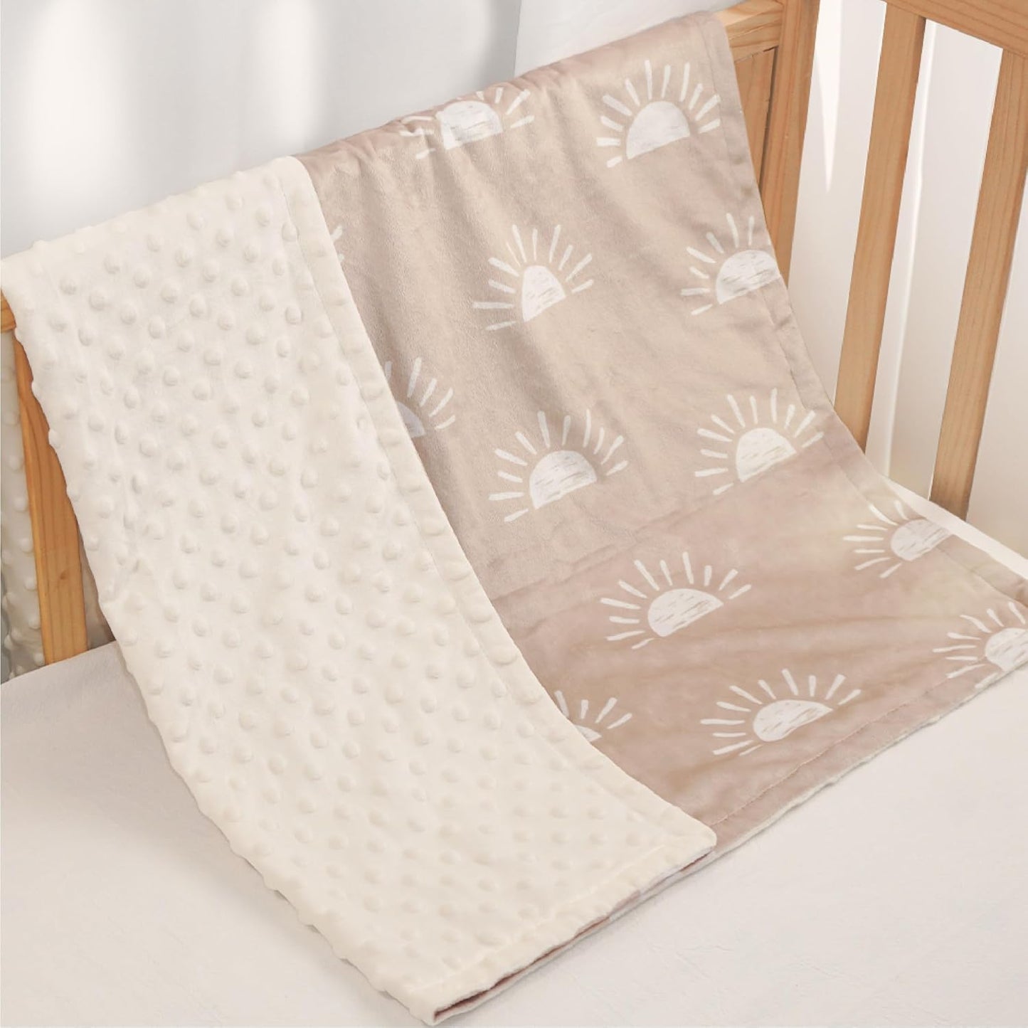 Sun Minky Baby Blanket 30 x 40 Inches for Boys Girls, Soft Plush Receiving Blanket with Dotted