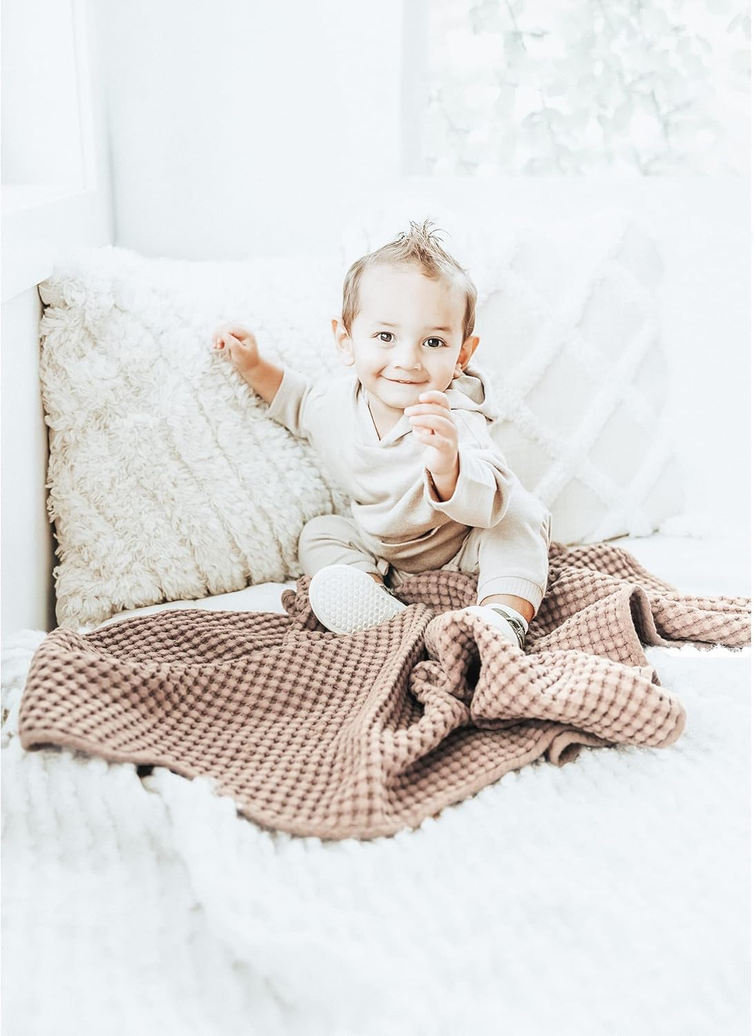 Konssy Waffle Baby Blanket - Soft & Cozy Nursery Swaddle Blanket, Lightweight Toddler Throw for
