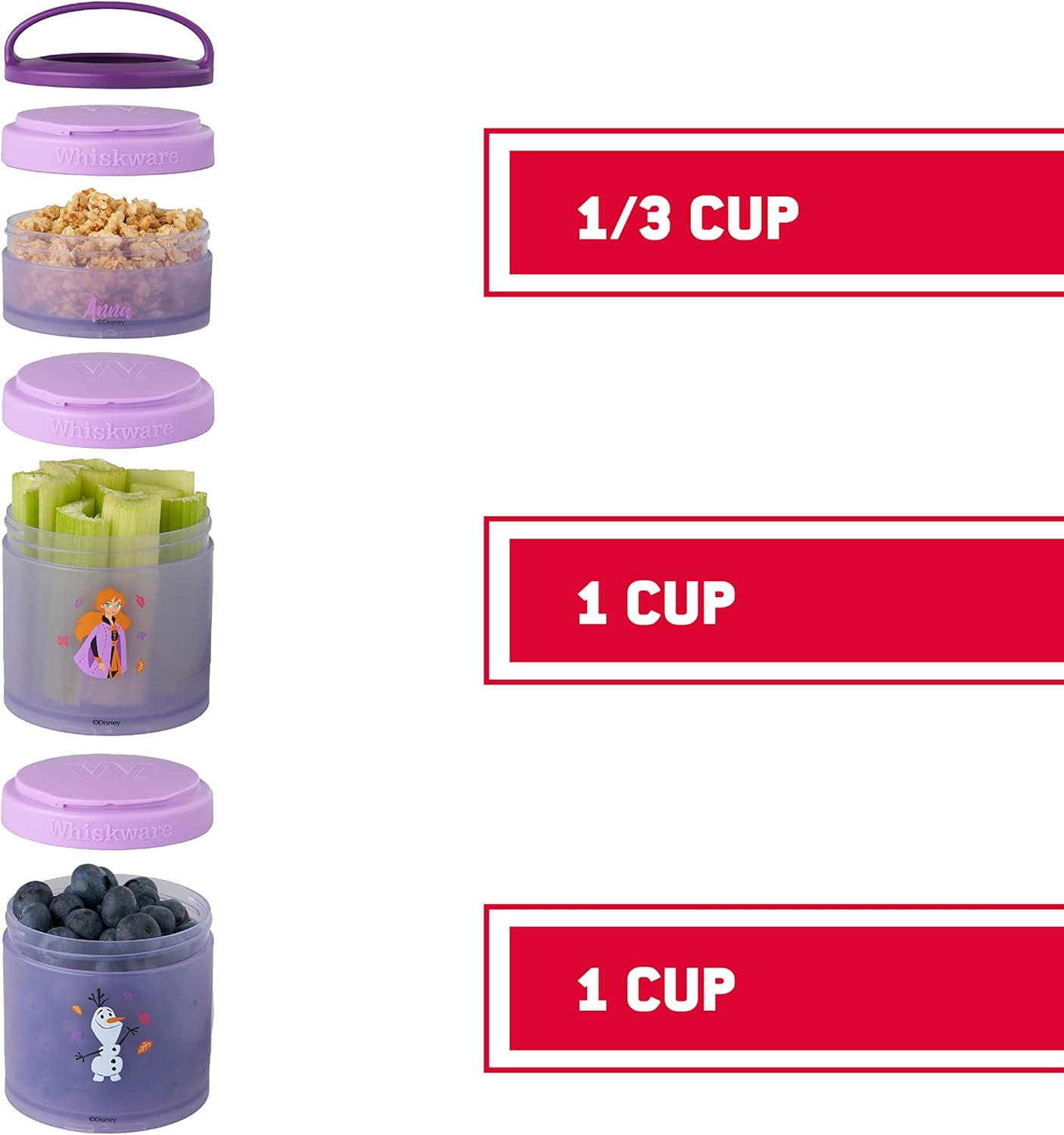 Whiskware Disney Princess Frozen, Stackable Snack Containers for Kids, Durable Food Storage
