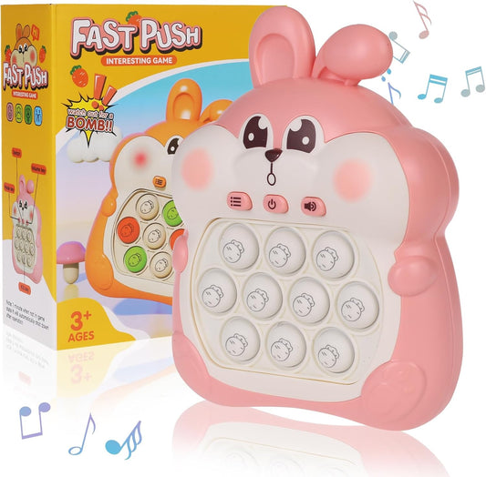 Fast Push Game Pop Fidget Toys for Kids, Fast Push Bubble Game, Quick Push Pop Game for Boys & Girls Age 3-12, Handheld Puzzle Game Sensory Toys Relaxation and Decompression (Pink Bunny)