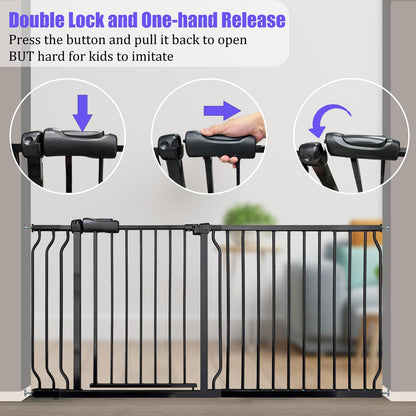 Wide Baby Gate 67-71.5 Inch Heavy Duty Steel Safety for Stairs, Pressure-Mounted Indoor Dog, No Drilling, Modern Home Design, Black