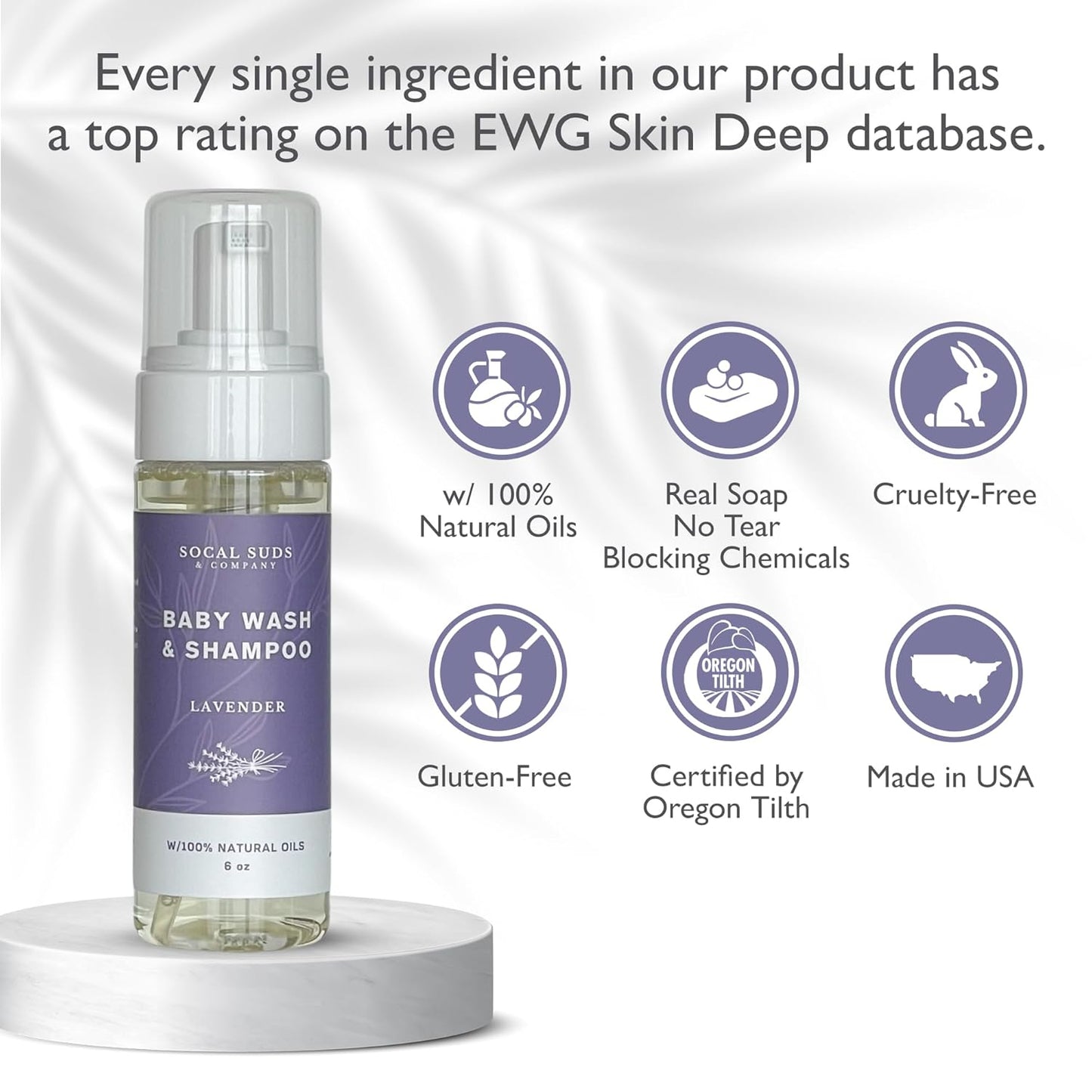 SoCal Suds & Company 2-in-1 Organic Foaming Shampoo & Body Wash - Gentle Botanical Baby Wash for