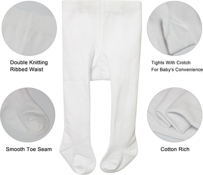 Baby Girls Tights White Thick Leggings Stockings Cotton Pantyhose for Newborn Infant Toddler 1Pack