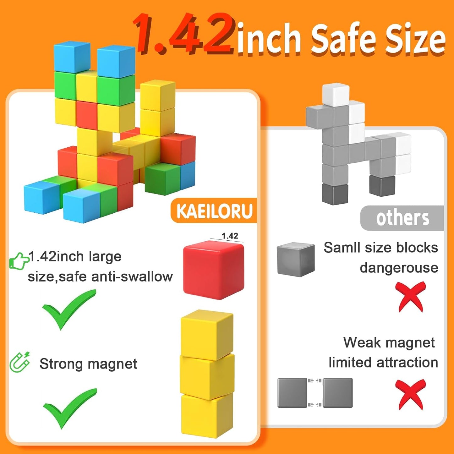 Magnetic Blocks for Toddlers Toys,1.42 Inch Building Blocks Toys for 3 4 5 6 7 8+Years Old Boys Girls, Magnetic Cubes for Kids STEM Montessori Toy Educational Sensory Magnet Toy for Kids Age 1-3 3-5
