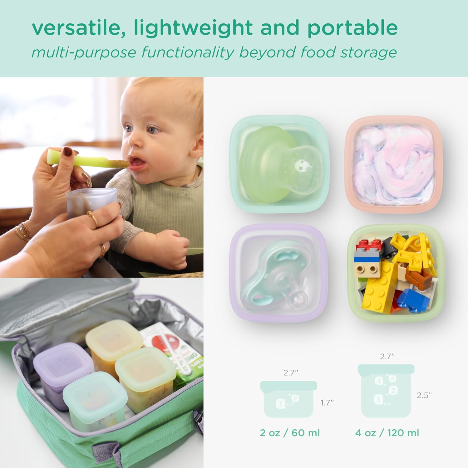 Olababy Clear Sense Silicone Storage Containers 4pk for Baby Food, Snacks, Formula, Puree, Sauce &