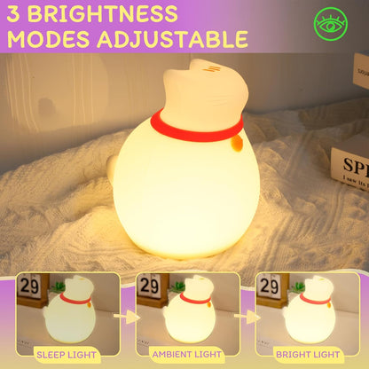 Cat Night Light for Nursery, Silicone Rechargeable Night Light with Timer & 3 Modes, Touch Control Kids Bedroom Light (Cute Cat Design)