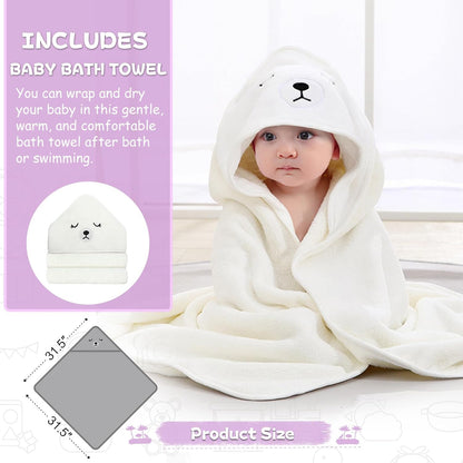 MoreFeel Collapsible Baby Bathtub for Newborn with Thermometer & 1 Hooded Towel & 1 Soft Floating