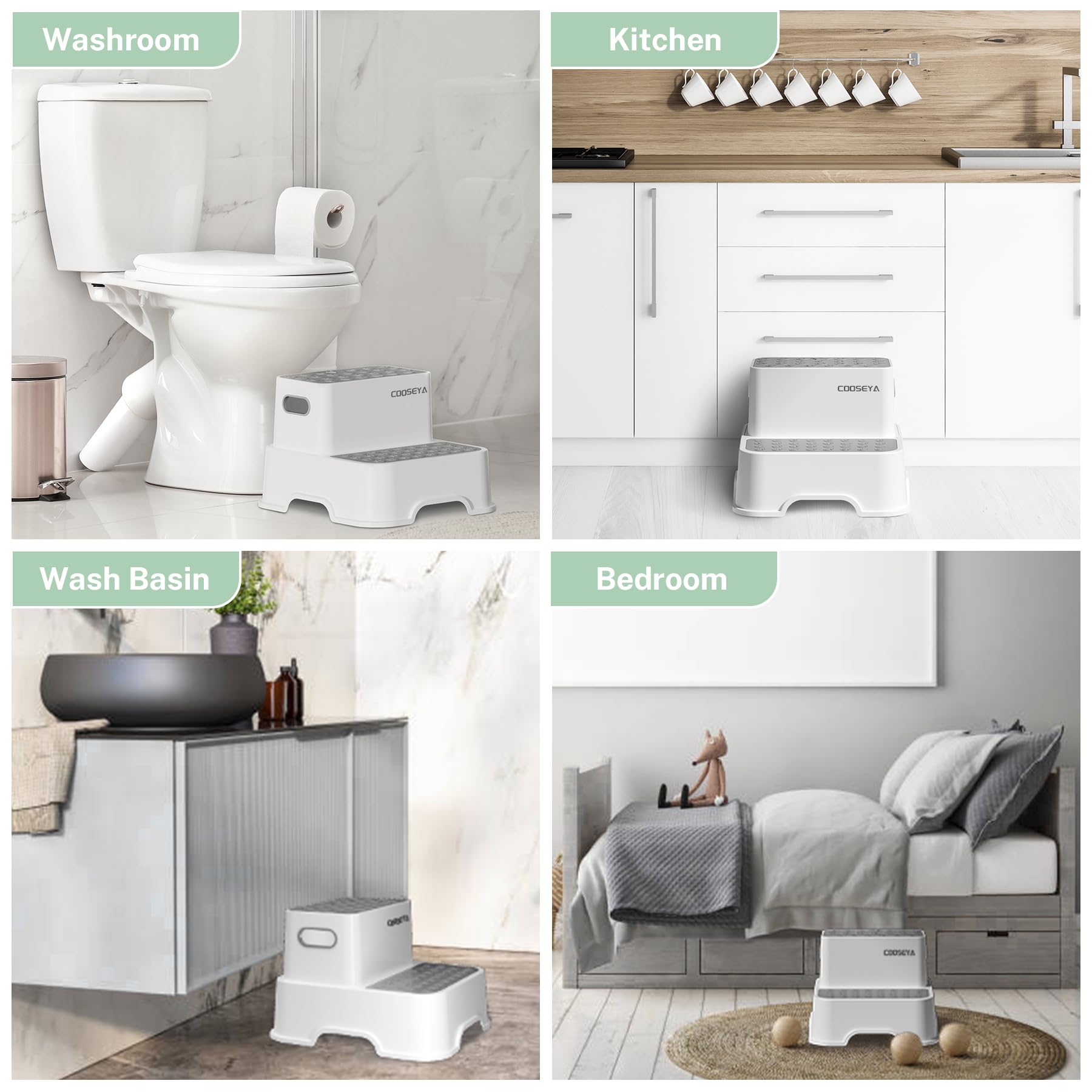 COOSEYA 2 Step Stools for Kids,Toddler Step Stool for Bathroom Sink,No-Slip Double up Stepping for