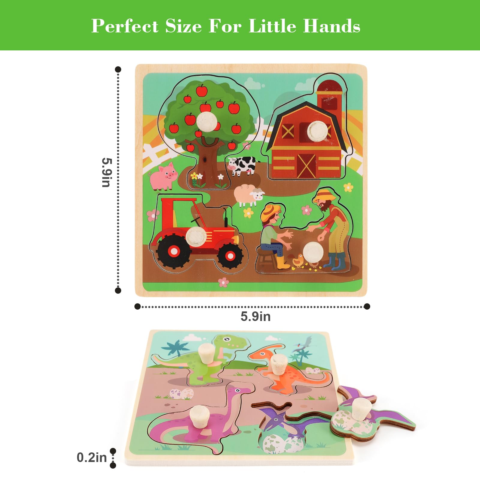 Wooden Peg Puzzles for Toddlers 1-3, Kids' Educational Preschool Peg Puzzle Toy, Set of 4 Toddler