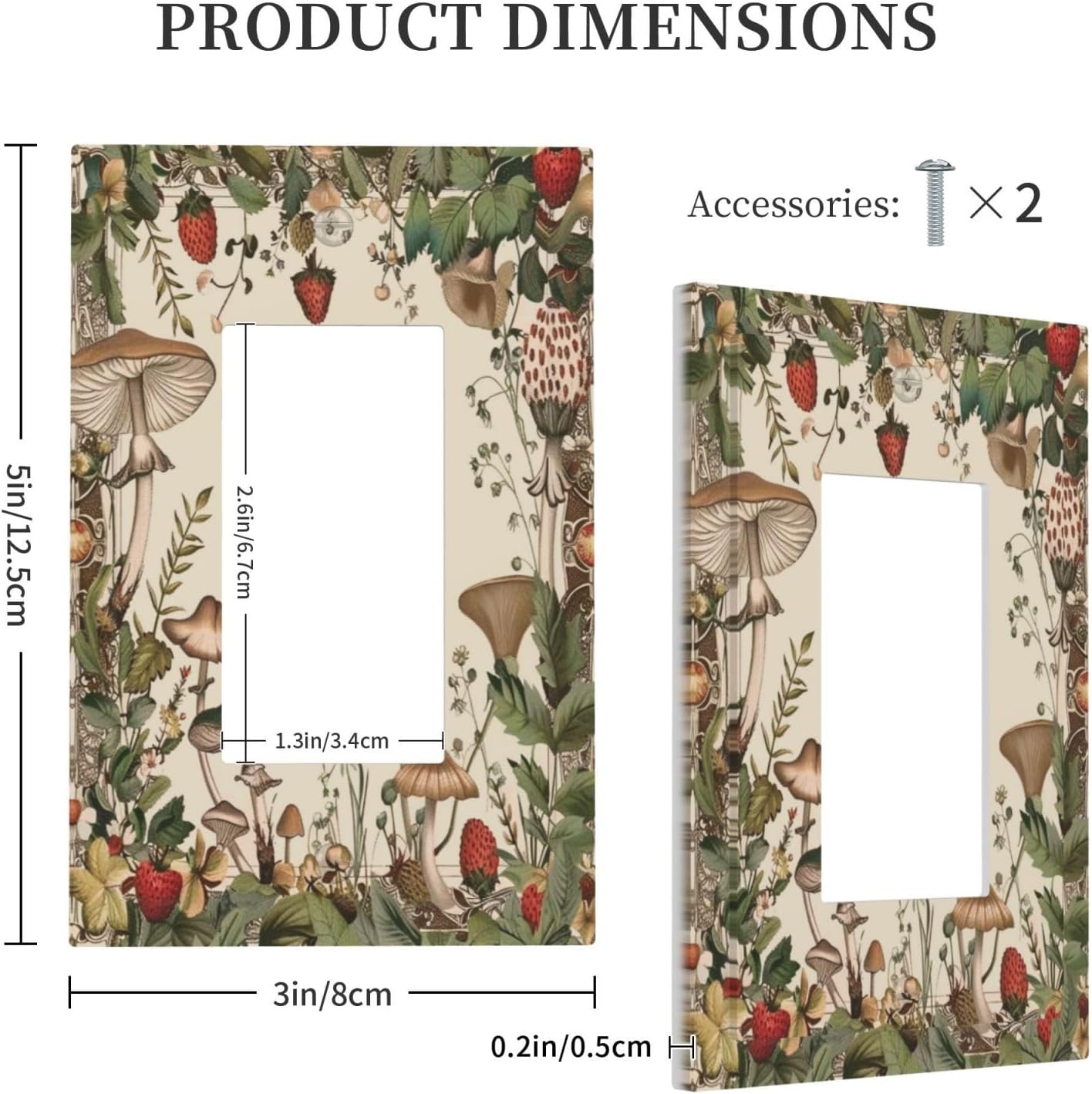 Decorative Outlet Covers Rustic Mushroom Garden Red Strawberry 1 Gang Single Decora GFCI Device Light Switch Covers Plate 1 Rocker Wall Plate Jumbo Faceplate for Bedroom Home Decor