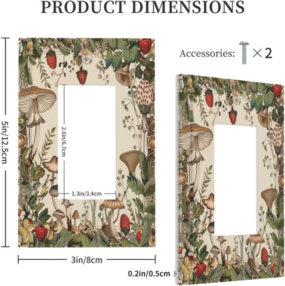 Decorative Outlet Covers Rustic Mushroom Garden Red Strawberry 1 Gang Single Decora GFCI Device Light Switch Covers Plate 1 Rocker Wall Plate Jumbo Faceplate for Bedroom Home Decor