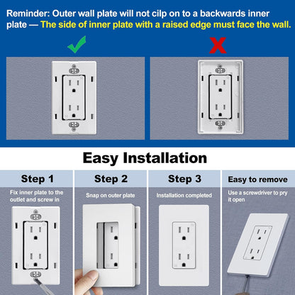 CML 80 Pack Matte White Decorator Screwless Wall Plate, 1-Gang Outlet Covers and Switch Plates, Scratch and Impact Resistant, Hidden Screws, Polycarbonate, Standard Size 2.91” X 4.68”, UL Listed