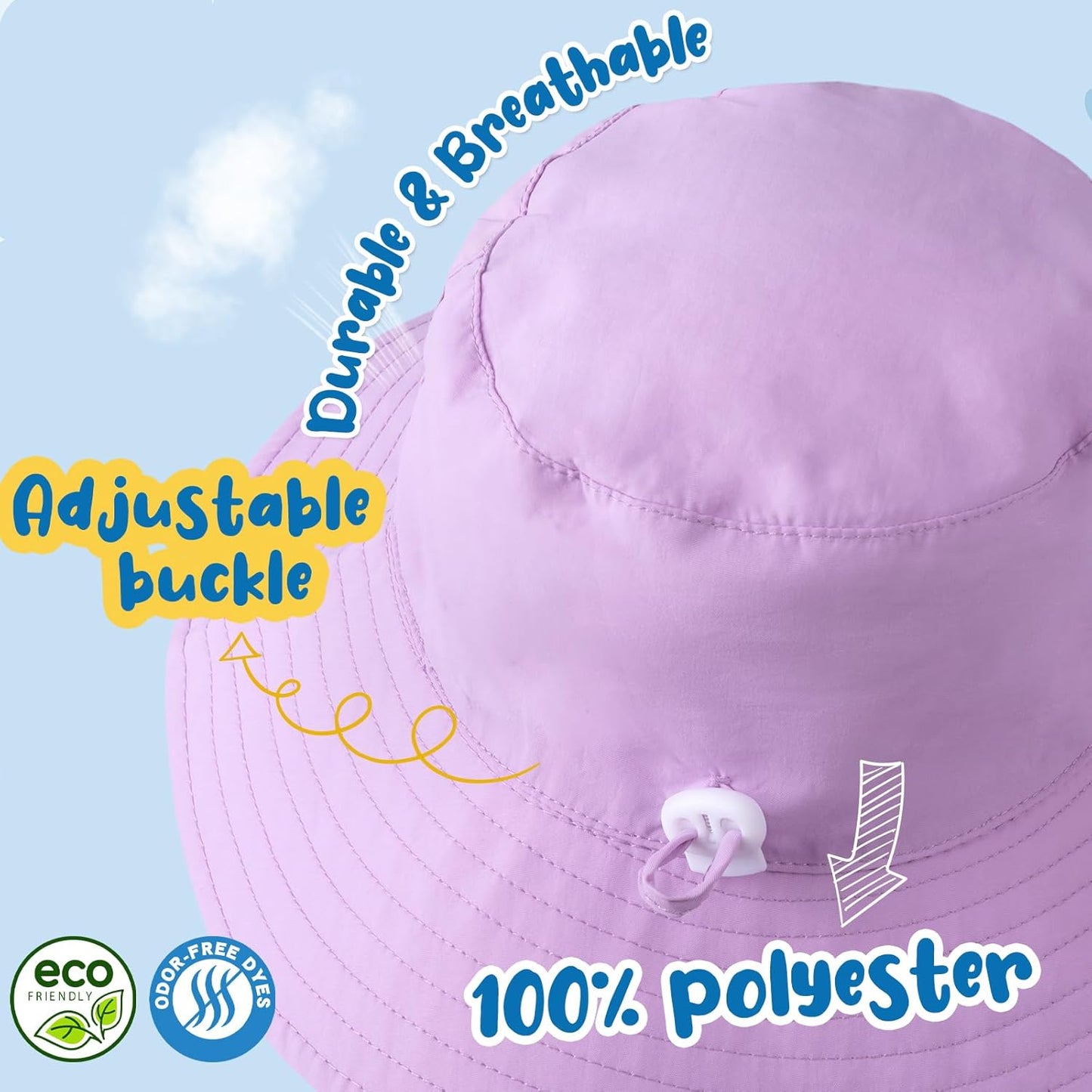Baby Sun Hat Kids Summer UPF 50+ Toddler Bucket Hat Wide Brim Adjustable Beach Hats for Boys Girls Age 0-6 Years
