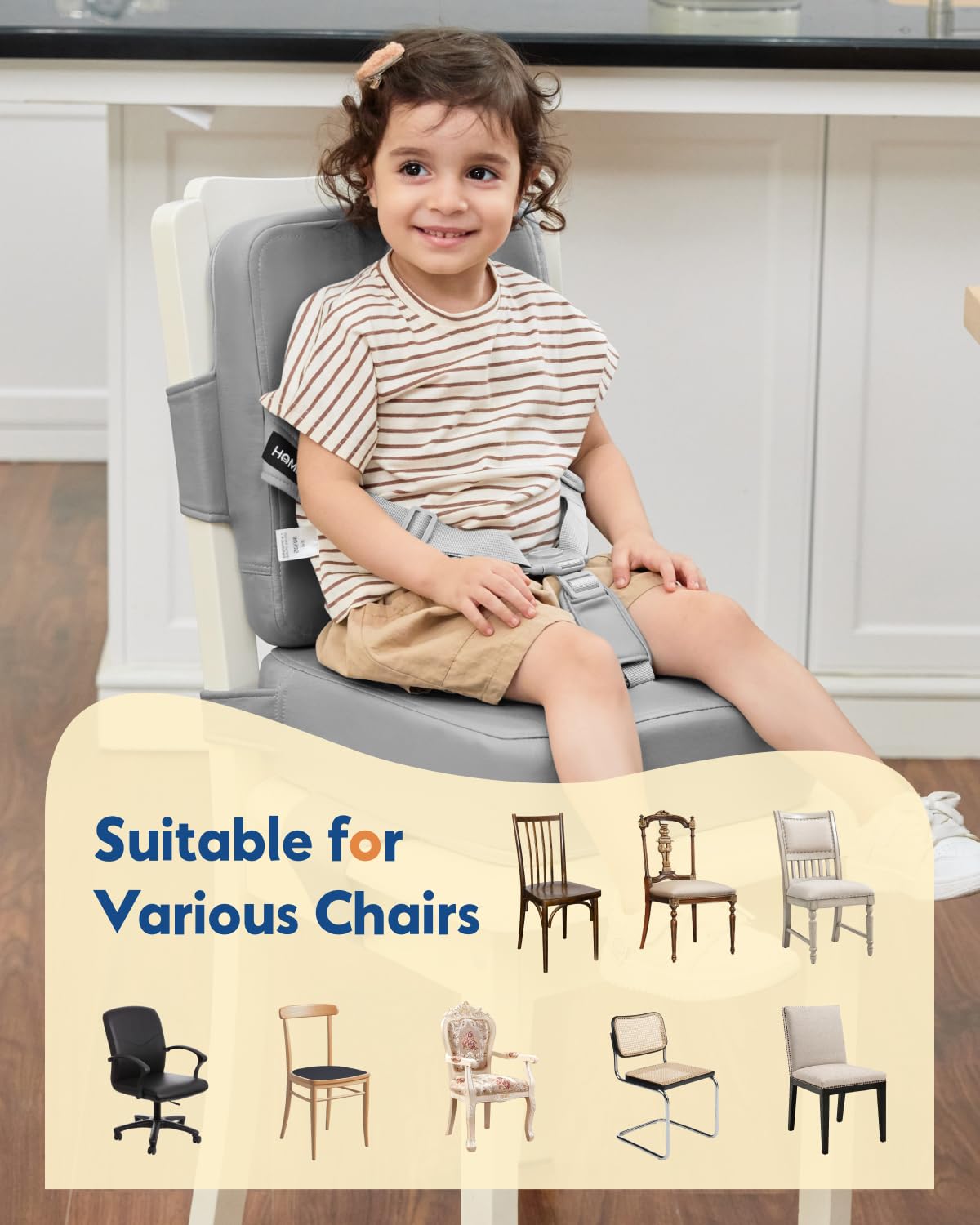 HOMEAL Booster Seat for Kitchen Chair - Compact Toddler Dining Seat with Easy-Install Straps &