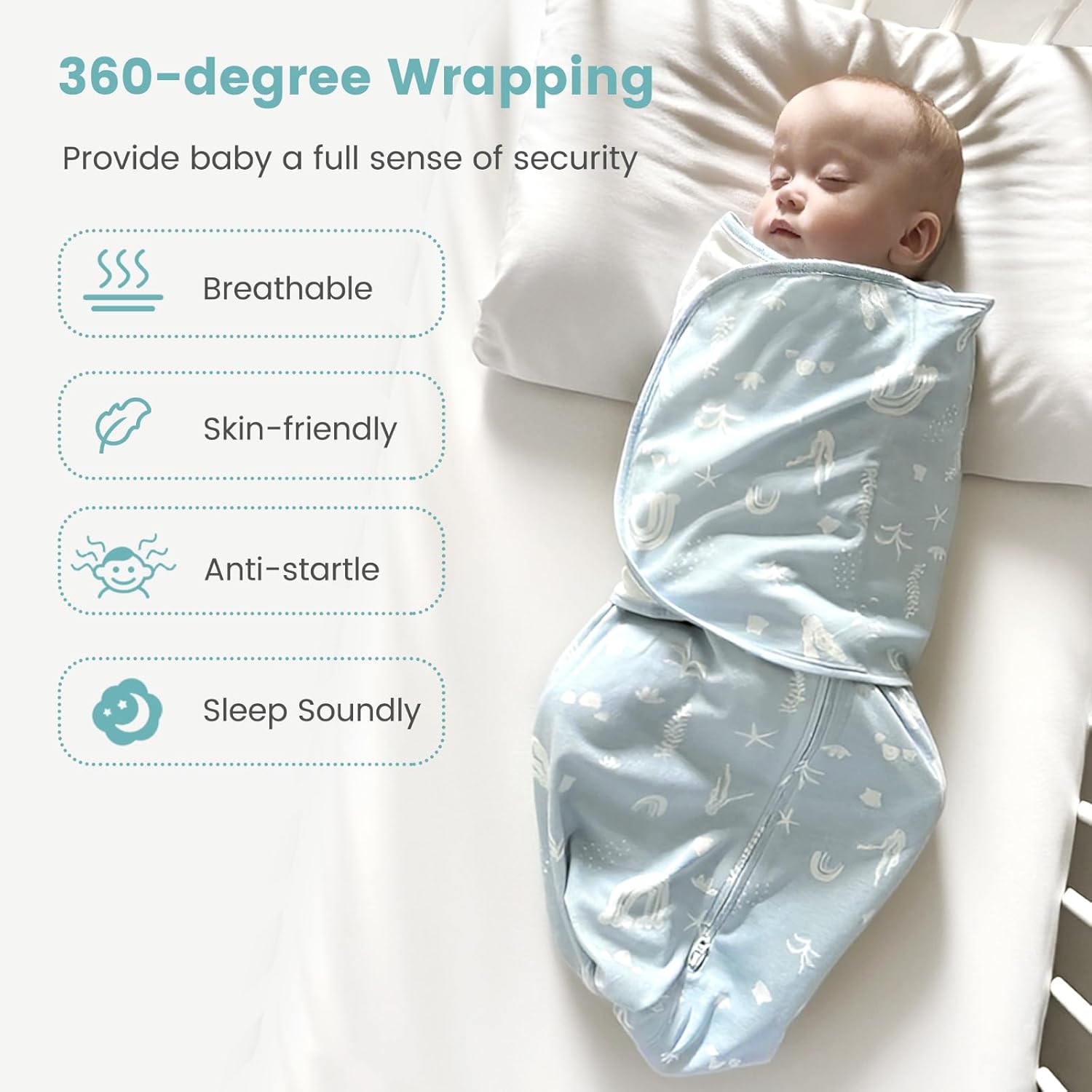 Baby Swaddle Sleep Sack 1.0 Tog 3-in-1 Cotton Baby Swaddle Blanket Wrap for Newborns 0-6 Months