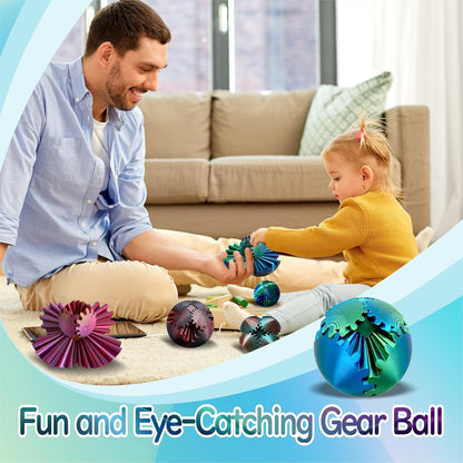 Gear Ball - GearSphere Fidget Toy, 3D Printed Gear Ball Spin Ball Cube Desk Toy, 2024 Gear Sphere Cube Puzzlefor Adults Kids, Stress and Anxiety Relaxing Fidget Toy (Blue-Green)