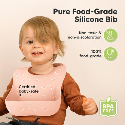 KeaBabies 2-Pack Silicone Baby Bibs for Eating - Sturdy Food-Grade Silicone Bibs for Babies Girl