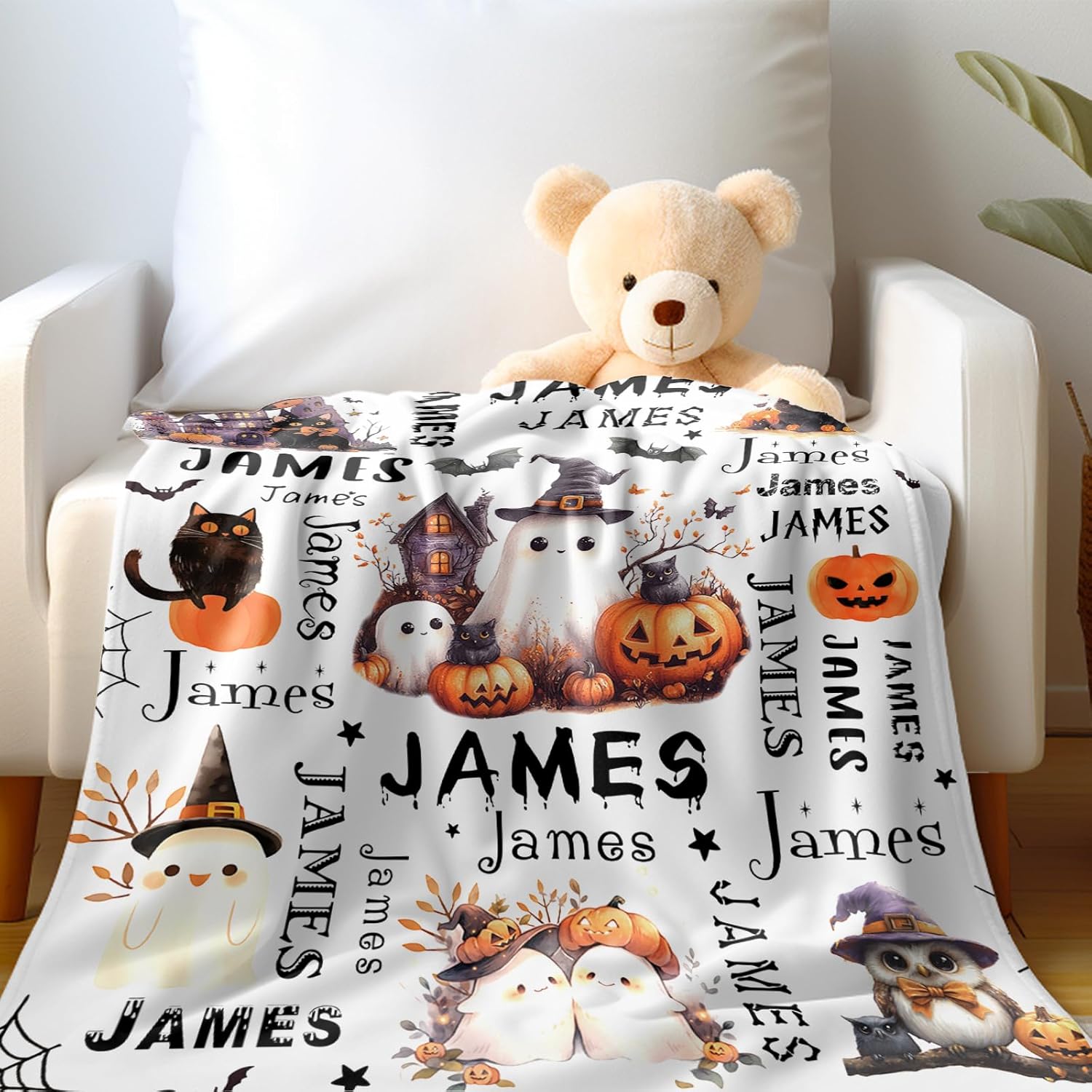 Ship Next Day, Custom Halloween Blanket - Printed in USA, Personalized Baby Blankets with Name