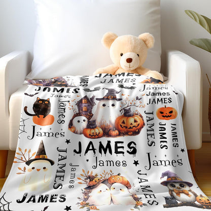Ship Next Day, Custom Halloween Blanket - Printed in USA, Personalized Baby Blankets with Name