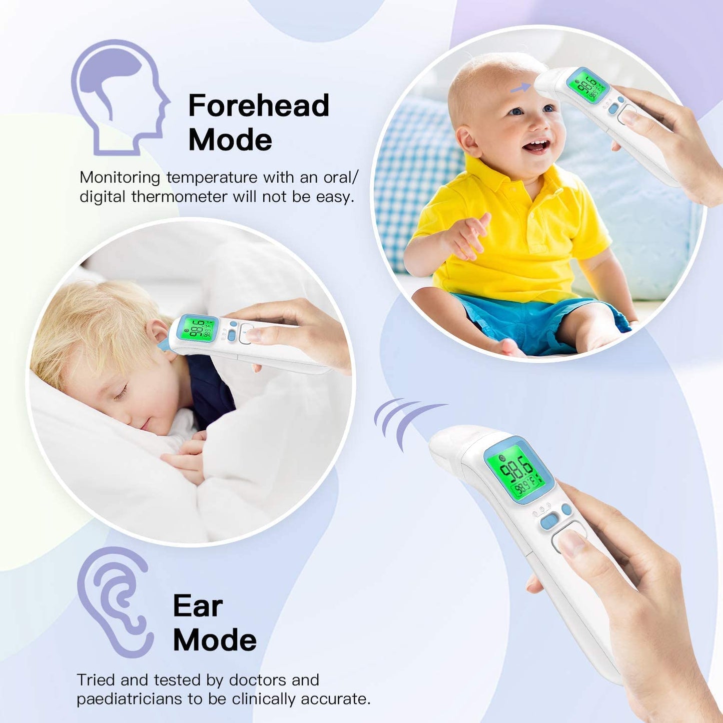 GoodBaby Touchless Thermometer for Adults,Forehead and Ear LCD Display Thermometer for