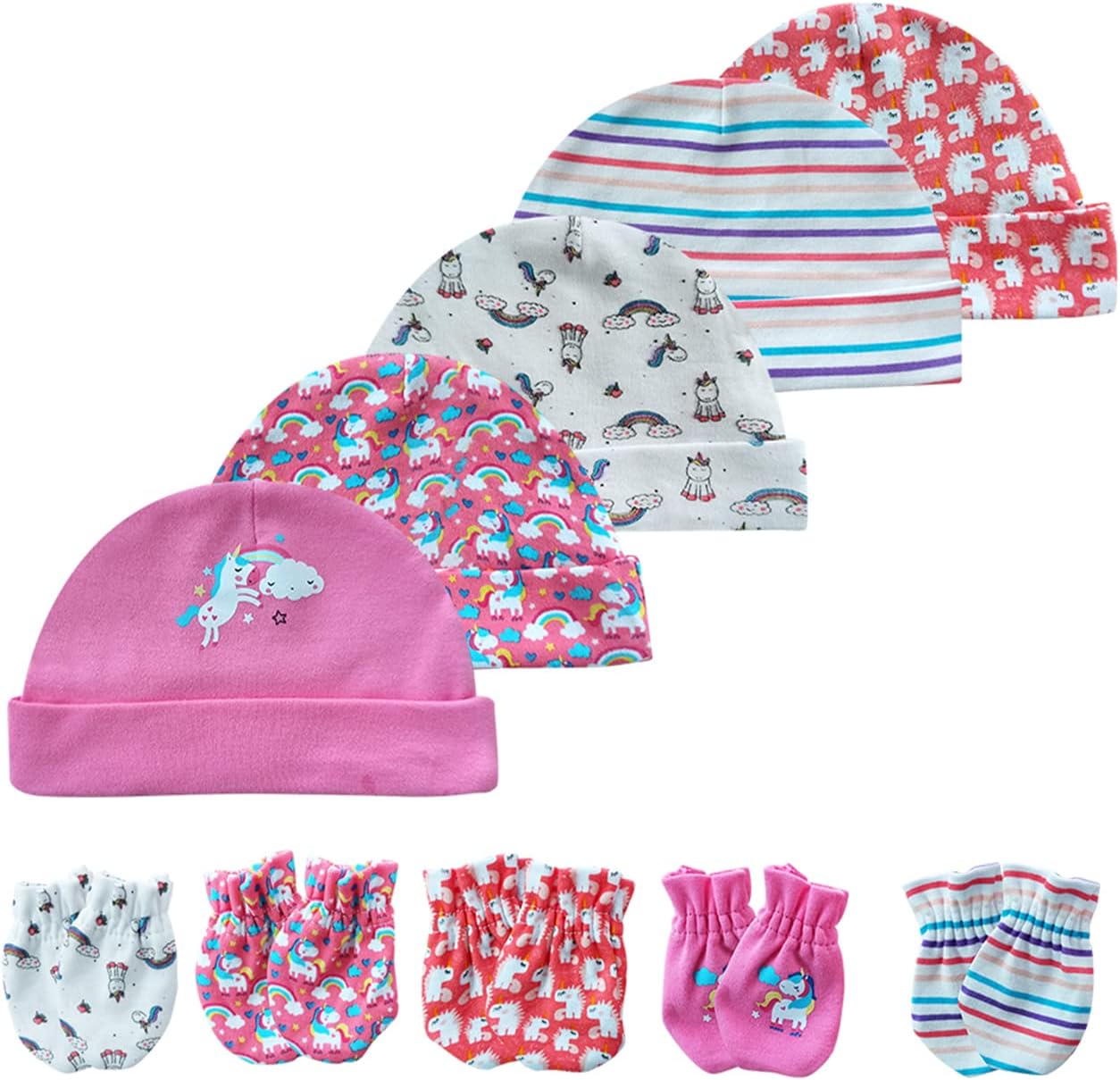 Baby Hat and Mittens Set Newborn Baby Hats Caps for Baby Boys Girls 0-6 Months 100% Cotton