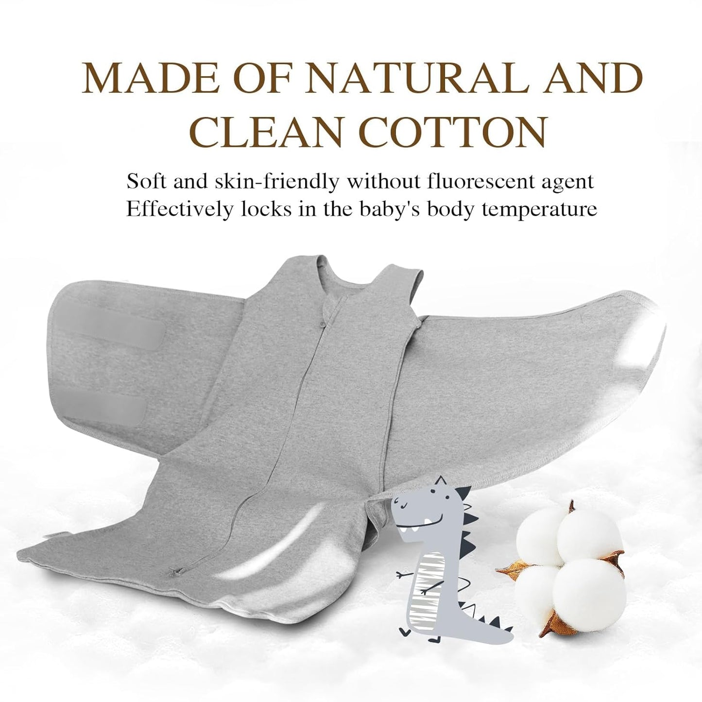Swaddle-Blanket Baby Girl & Boy Swaddles Newborn Infant Transition 100% Cotton Wrap Blankets, 3-Way Adjustable Wearable Blanket, TOG 1.0 (Gray Stripes, 3-6 Month)