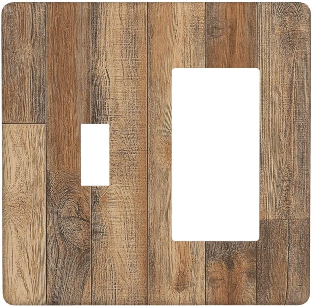 Outlet Covers Retro Rustic Brown Wood Grain 1 Toggle 1 Rocker Combination Decorative Wall Plate