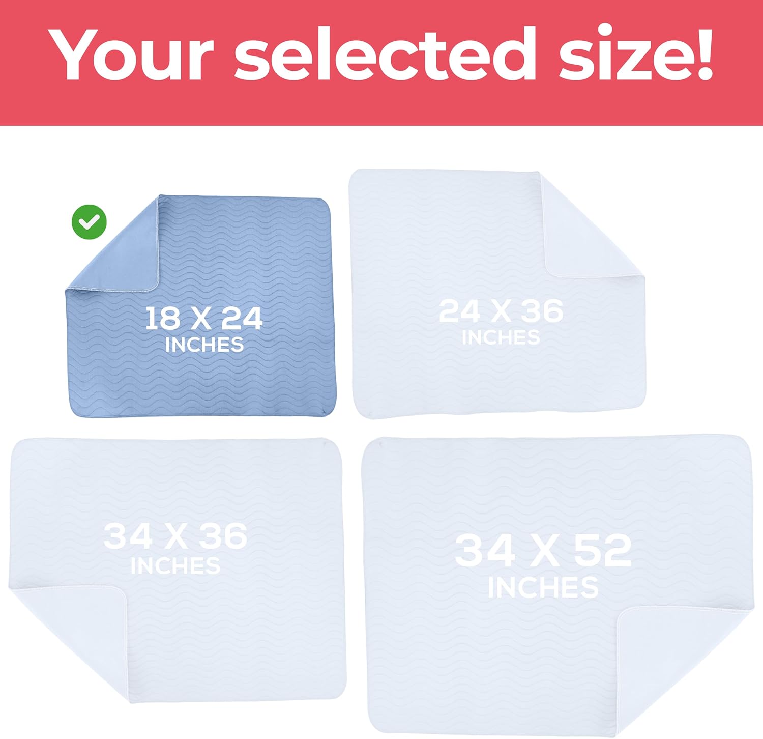 Utopia Bedding Washable Underpads 18" x 24" (Pack of 4), Waterproof Reusable Heavy Absorbency