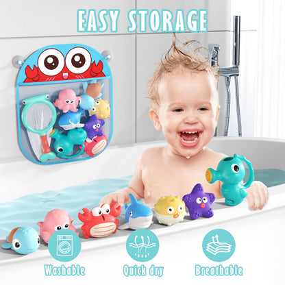 Mold Free Bath Toys for Toddlers 1-3, No Hole Ocean Animal Bathtub and Pool Toys with Mesh