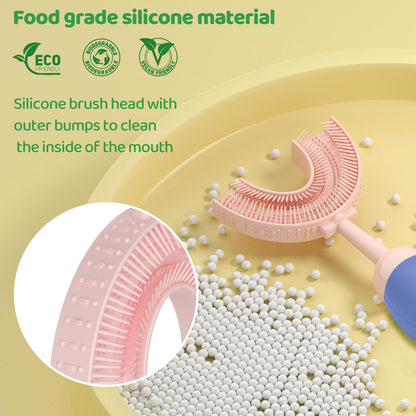 U-Shaped Toothbrush for Kids Ages 2-7， Soft Food-Grade Silicone for Sensitive Gums， 360° Teeth
