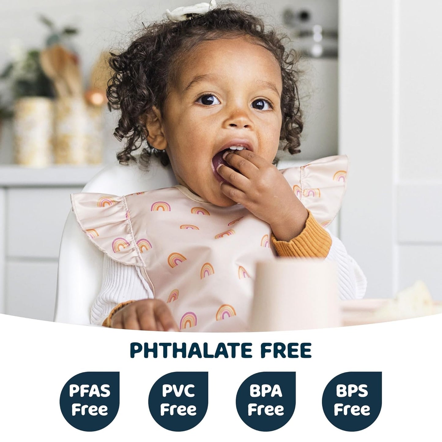 Tiny Twinkle Mess Proof Baby Bib - Waterproof & Lightweight Baby-Led Weaning Apron | 100% Recycled Polyester, Easy Clean & Machine Washable (Boho Rainbow, Large 2-4 Years)