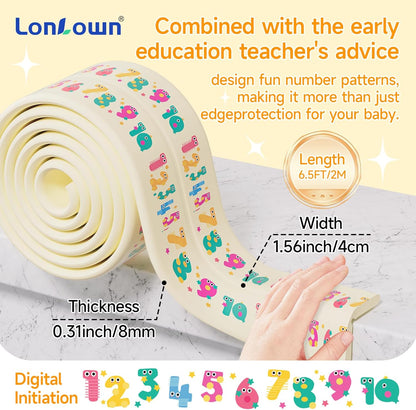 Edge Protector for Baby 6.5ft Soft Protective Foam Cushion Furniture Edge and Corner Guards Baby Child Proofing Cartoon Digital Pattern Odorless Safe for Table,Fireplace,Countertop