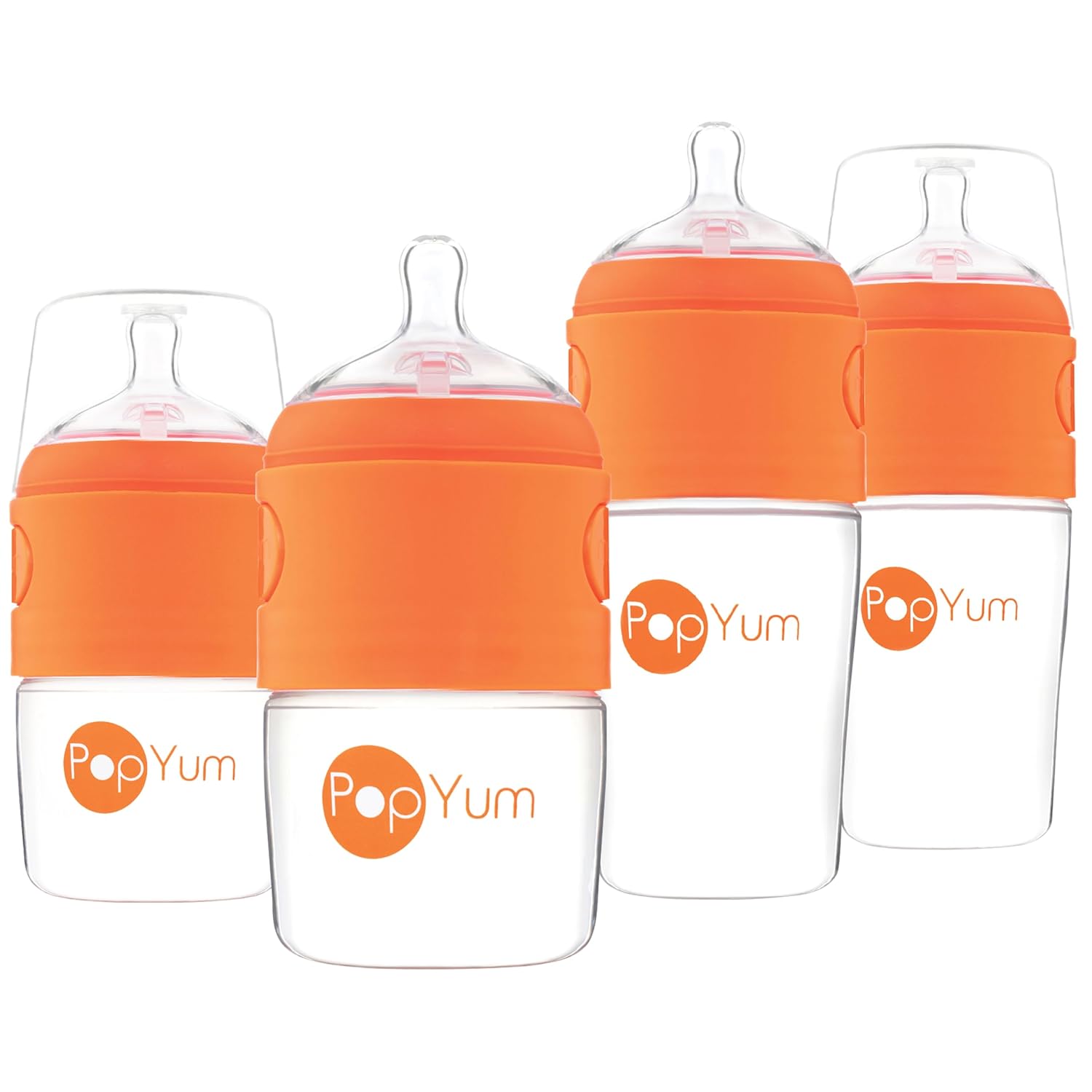 PopYum Orange Formula Making Baby Bottle Starter Set, 4-Pack, 2X 5oz Bottles with #1 Slow Flow