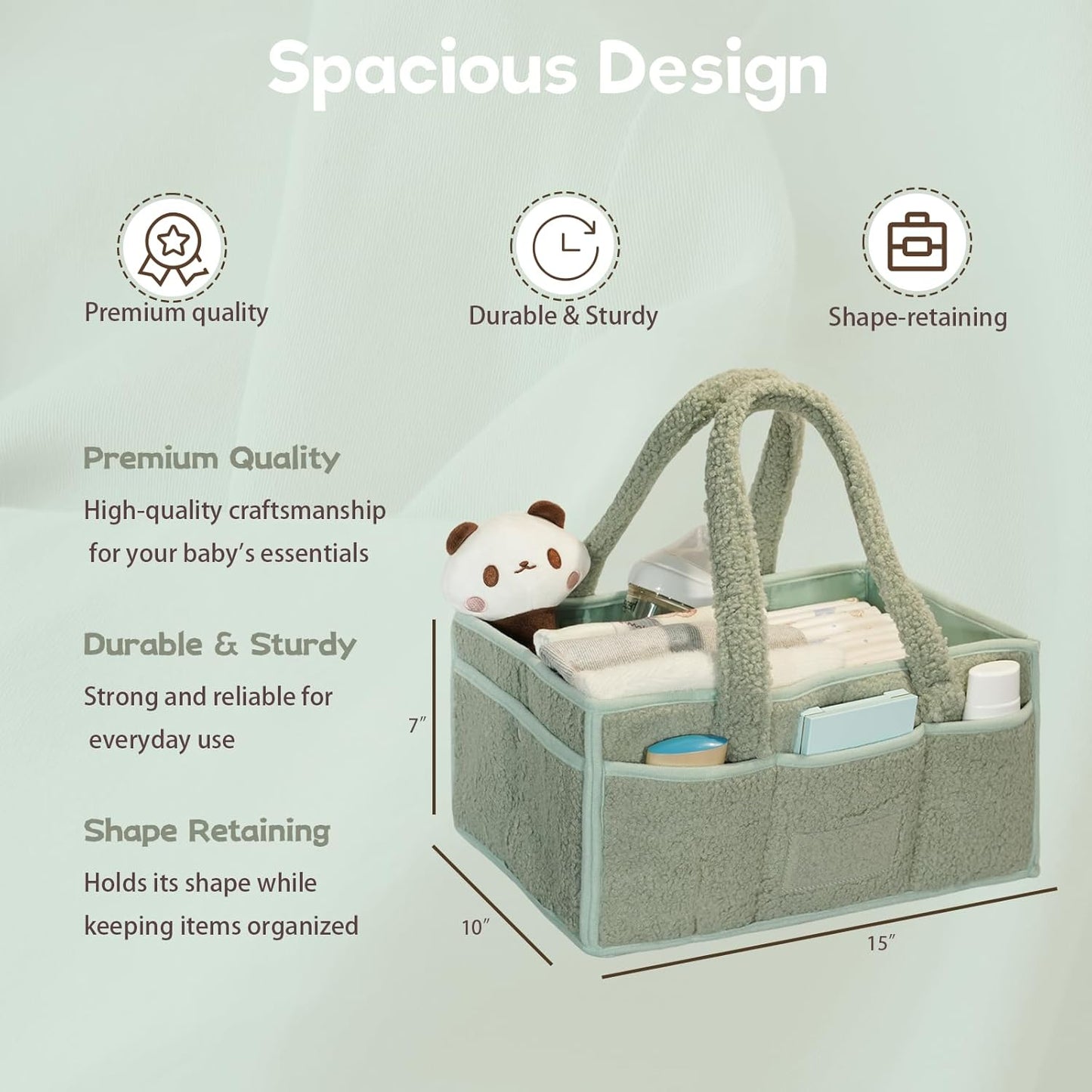 luxury little Diaper Caddy Organizer, Large Cotton Rope Nursery Baby Basket, Changing Table Organizer for Baby Diaper Storage, Portable Car Organizer with Removable Divider (Lily Green)