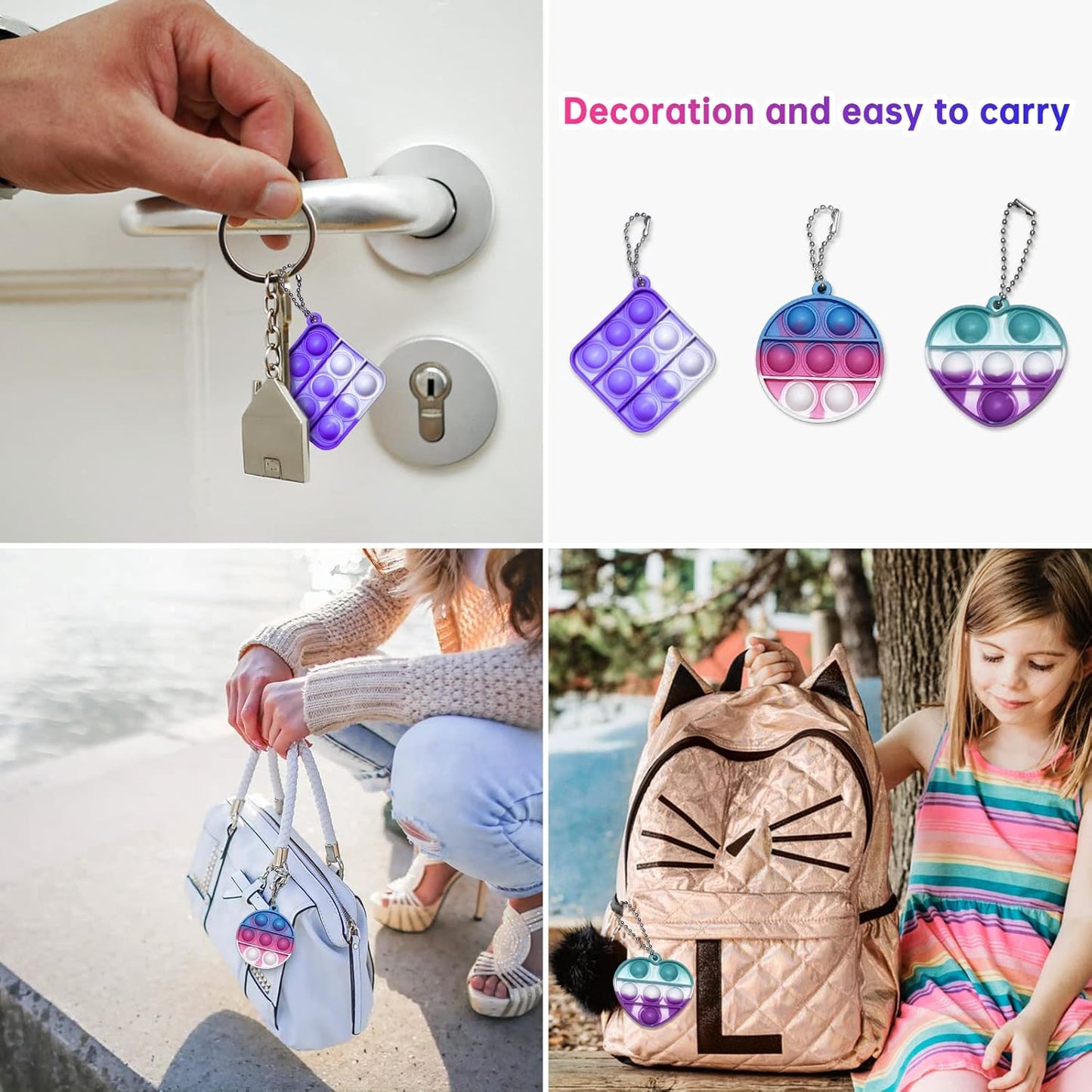 108 PCS Mini Pop Keychain Fidget Toys,3 Shape Pop Fidget Toys Its Party Favors Kids Toys Fidgets Packs Sensory Toys Stress Toys Party Gift,Push Mini Pop Keychain Bulk