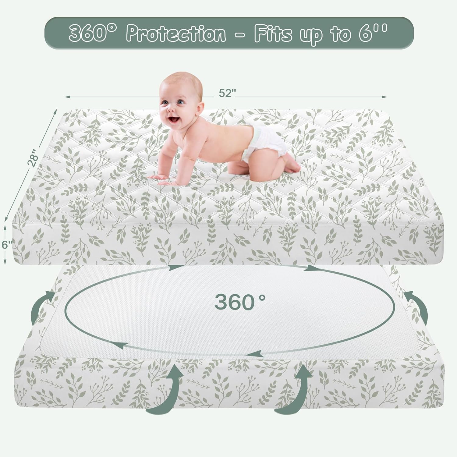 Yoofoss Waterproof Crib Mattress Protector 2 Pack, Quilted Crib Mattress Pad Cover Ultra Soft and