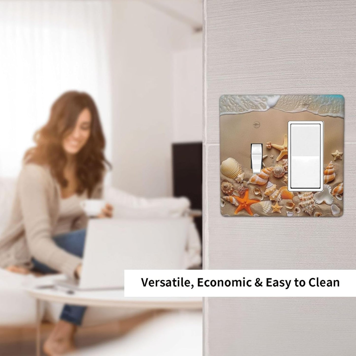 Decorative Outlet Covers Beachy Sea Ocean Seashell Starfish 2 Gang 1 Gang Wall Plate Cover Single Toggle Rocker Combo Light Switch Cover Plate Face Plate for Bedroom Home Decor