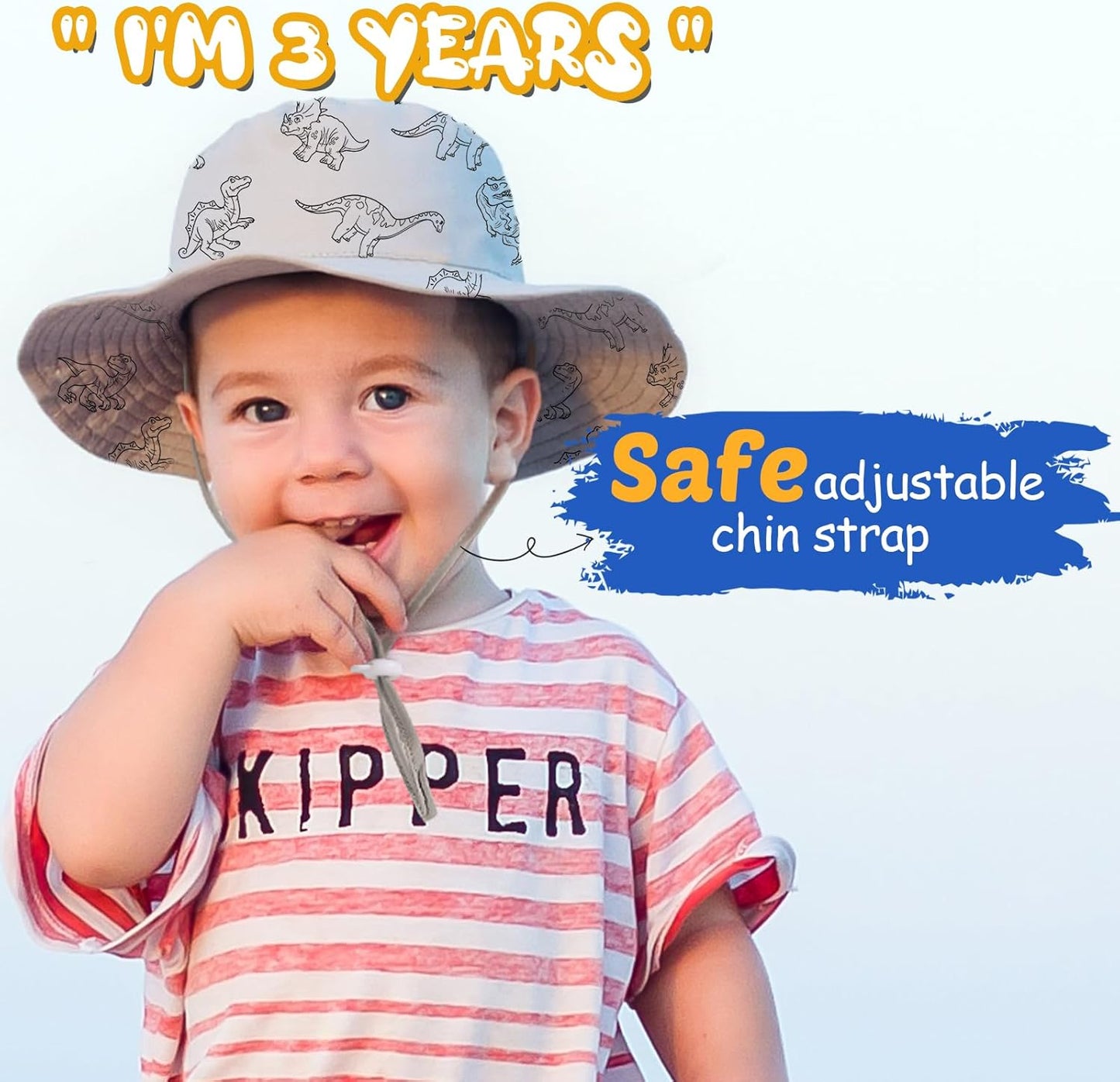 Baby Sun Hat Kids Summer UPF 50+ Toddler Bucket Hat Wide Brim Adjustable Beach Hats for Boys Girls Age 0-6 Years