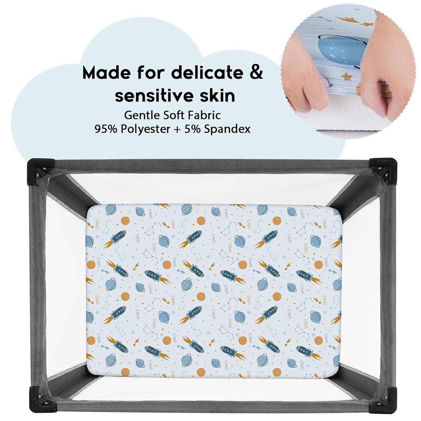Yoofoss Pack and Play Sheets Fitted, Mini Crib Sheets 2-Pack for Pack N Play Mattress, Stretchy