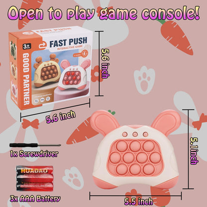 Fast Push Game, Bunny Ear Handheld Speed Push Bubble Game Console, Light up Pop Game Sensory Fidget Toys for Kids, Autism Sensory Toys,Birthday Easter Toy for Boys Girls Adults(Pink)