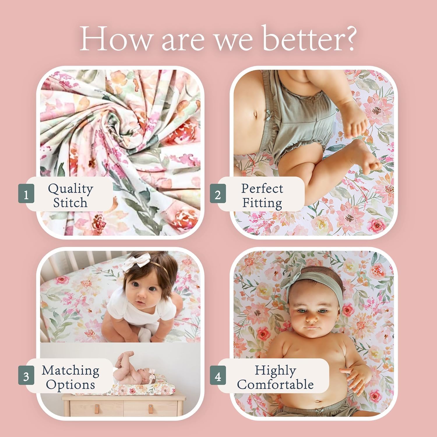 Baby Girls Crib Sheets | 2 Pack Floral & Solid Pink Ultra-Soft Bedding for Crib Mattress and